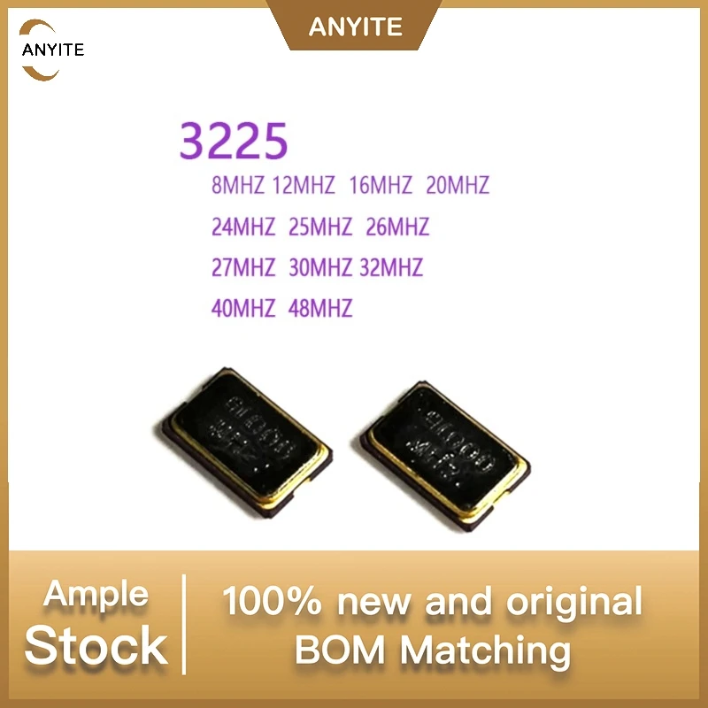 New 10Pcs/Lot  3225   8MHZ 12MHZ  16MHZ  20MHZ  24MHZ  25MHZ  26MHZ  27MHZ  30MHZ 32MHZ  40MHZ  48MHZ