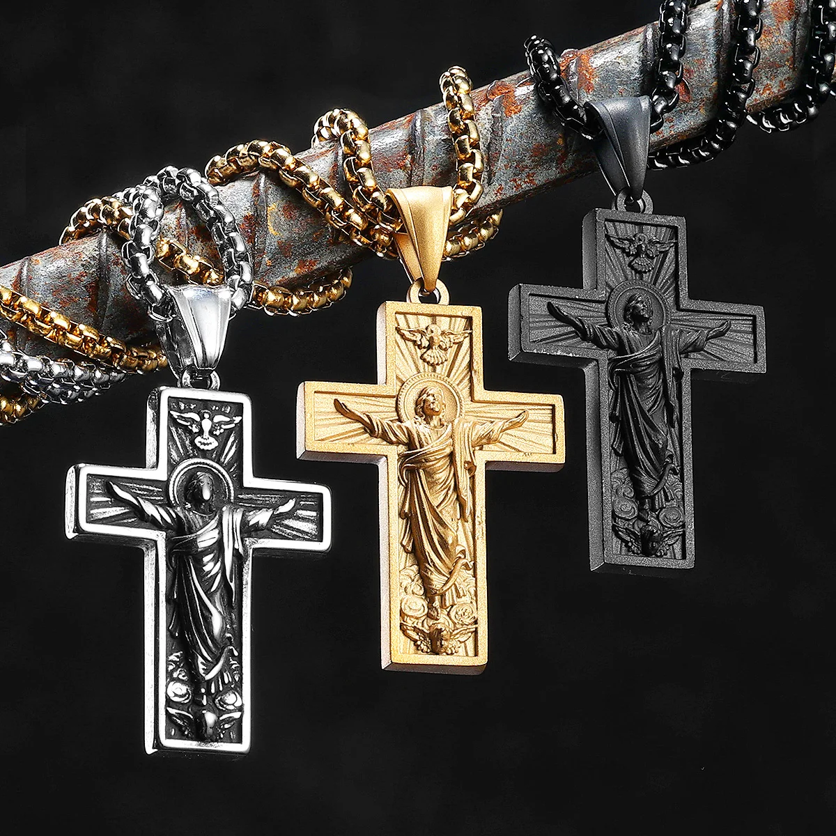 

Delicate Jesus Cross Stainless Steel Men Necklaces Pendant Chain Punk For Women Fashion Jewelry Gifts Wholesale Dropshiping