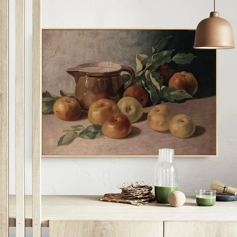 Vintage Jug Wild Flower Still Life Canvas Painting Neutral Country Kitchen Print  Moody Pear  Sheep Nursery Botanical Wall Decor