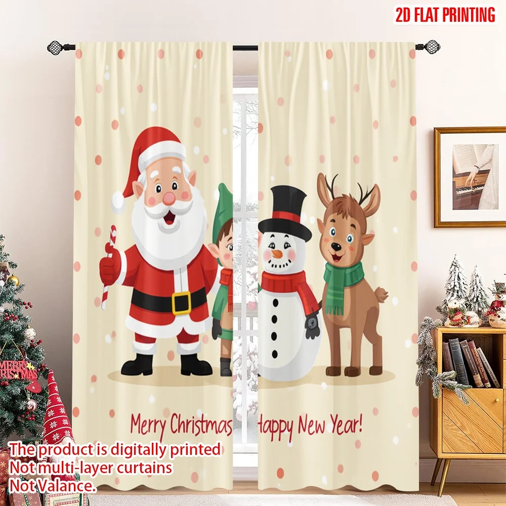 

2pcs 2D flat printing Merry Christmas Scene Curtains Merry Christmas Snowman Santa Polyester Without Electricity Festive Wall