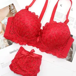 2PCS Bra Set for Women Bralette Sexy Female Tank Top Underpants Fashion Brassiere Red Lingerie Set Lady Crop Tops Good Underwear