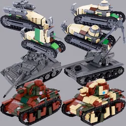 WW1 French Military Light Tank Building Blocks Army Soldier Figures Self-propelled Artillery Model Assemble Bricks Boy Toys Gift