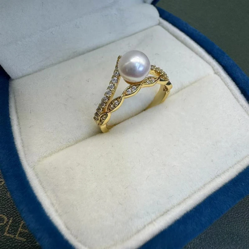 

Кольцо из натурального жемчуга диаметром 6-7 мм с круглым белым жемчугом, серебряный держатель для колец 925 пробы с регулируемым светом, роскошный стиль