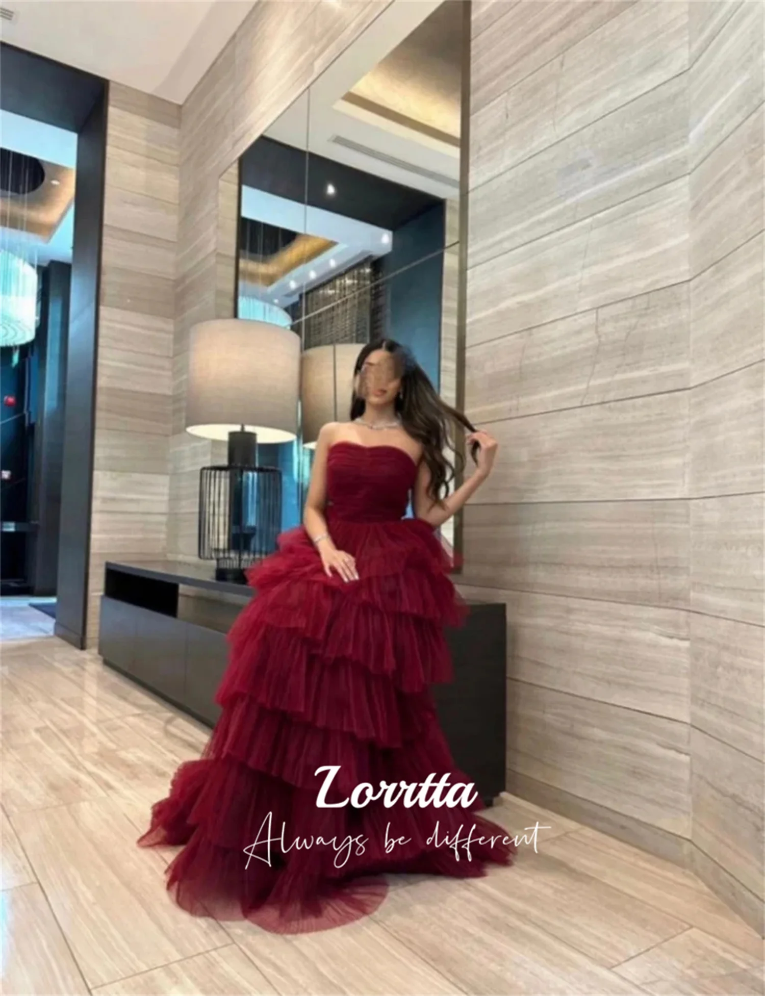 Lorrtta Sweetheart Burgundy Tulle Prom Dress Long Tiered Skirt Retro A-Line Party Dress Simple Class Reunion Dress Customized