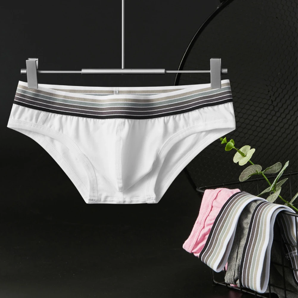 

Mens Sexy Lingerie Stripe Low Waist U Convex Pouch Briefs Elastic Underwear Breathable Solid Soft Underpants Men Men's Panties