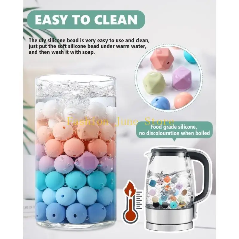 

N5KA 1 Set Silicone Beads Loose Beads for Keychain Making Colorful Round Octagonal Bead for DIY Necklace Bracelet Jewelry