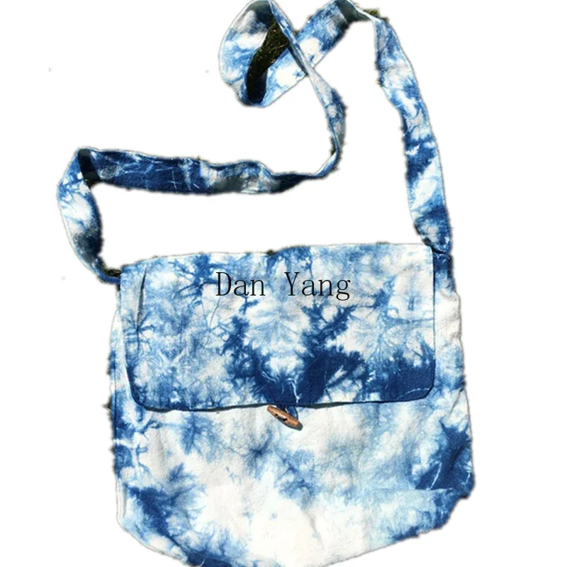 YJ handmade tie-dye blue-dyed cotton messenger bag ethnic style travel bag Yunnan Dali specialty gift