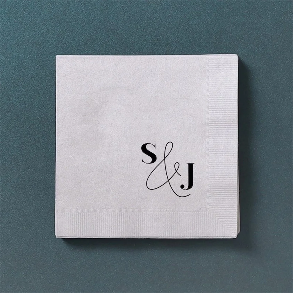 50pcs Bold & Modern Initials Napkin - Personalized Custom Printed Cocktail Napkin, Bar Napkins