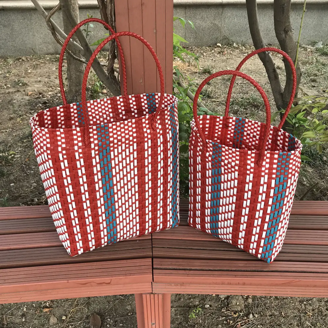 Ins Plastic Portable Shopping Basket, Home Hand Carrying Storage Basket, Shoulder Knitting Bag, Korean Vegetable Basket Bag