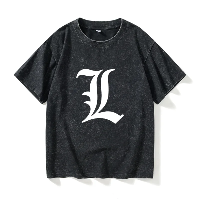Camiseta holgada con logo L de Death Note, manga corta, cuello redondo, algodón, ropa de verano para parejas, talla extra grande, estilo moderno