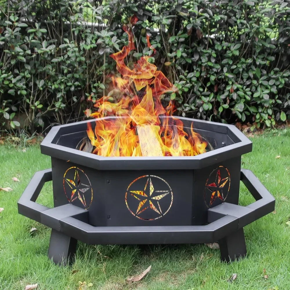 42 Inch Octagonal Fire Pit,Outdoor Fire Pit,Wood Burning Firepit,Bonfire Fire Pit,Firepits for Outside,Camping, Backyard, Patio,