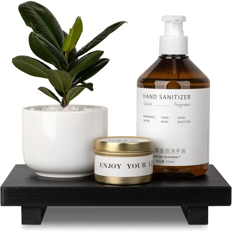 

Органайзер для ванной комнаты, деревянная подставка на пьедестале, декоративный поднос для фермерского дома, держатель для мыла для кухонного декора, 9 x 6 дюймов - черный