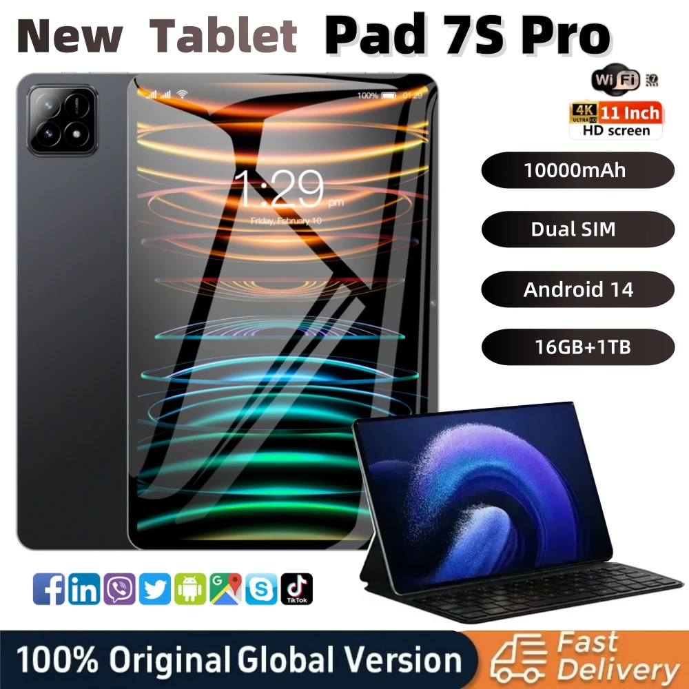 New PAD7S PRO Global Edition 5G Tablet Android 14 Snapdragon 8gen2 20000mAh 22GB+2TB 5G WiFi Dual SIM Card HD 4K Tablet PC 2024