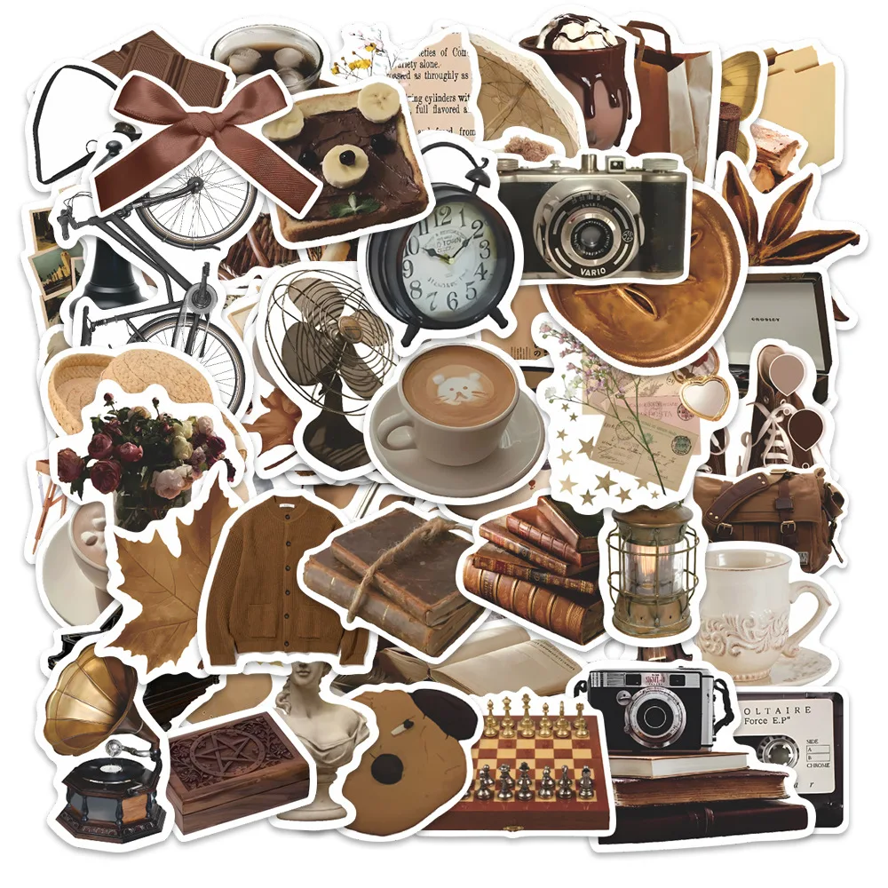 90pcs/set Brown cross-border retro Renaissance small object stickers DIY stickers for phone cases and suitcases PVC stickers