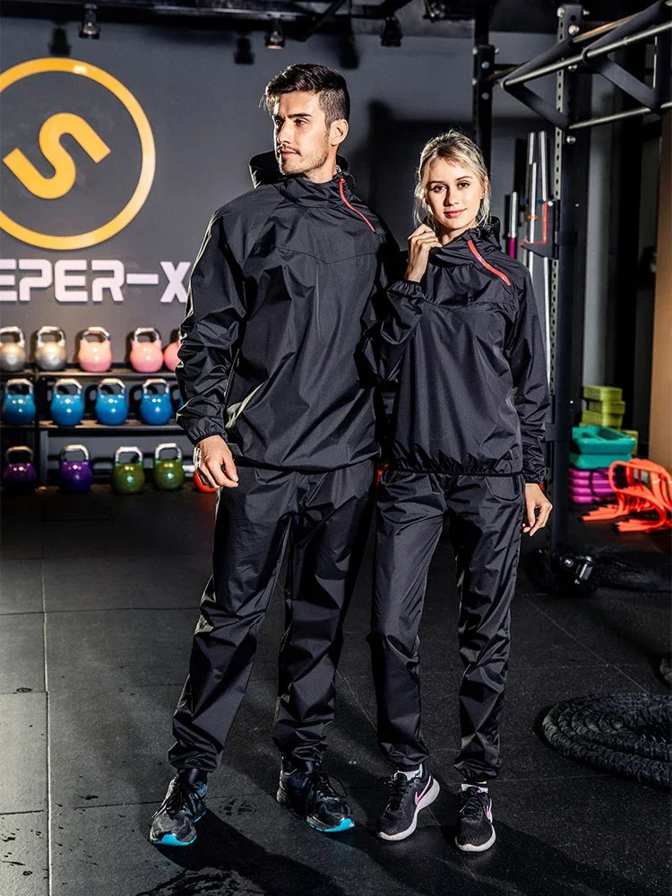 Sauna Suit Women Gym Clothing Set Men Pullover Hoodies Tops Running Fitness Exercise Sportswear Weight Loss Sweating Sports Suit