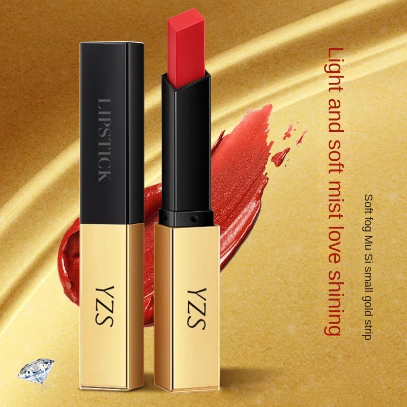 

New Small Gold Bar Matte Lipstick Velvet Long Wear High Pigmented Lip Glaze Lasting Coloring Durable Waterproof Non-stick Cup