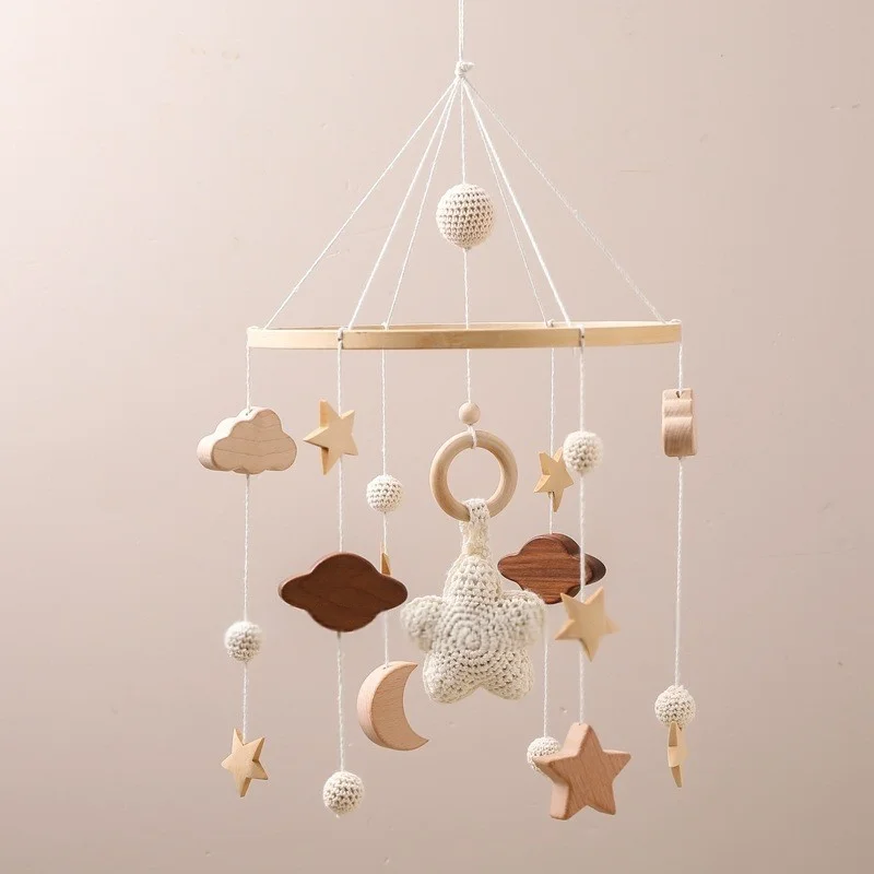 

Ins Children's Bedroom Sensory Music Crochet Star Beech Wood Crib Mobile Baby Cradle Nursery Mobile Hanging Decor