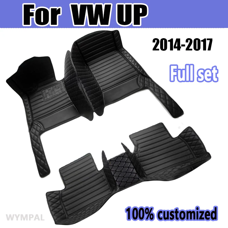 Custom Automotive Car Floor Mats For VW UP 2014 2015 2016 2017 Auto Luxury Leather Men Women Car Mats Full Coverage