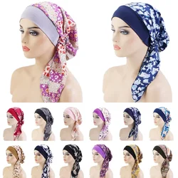 Hijab musulman pour femmes, casquettes de chimio contre le cancer, turban à imprimé floral, écharpe de sauna contre la perte de cheveux, écharpe en coton élastique, vêtements de sauna