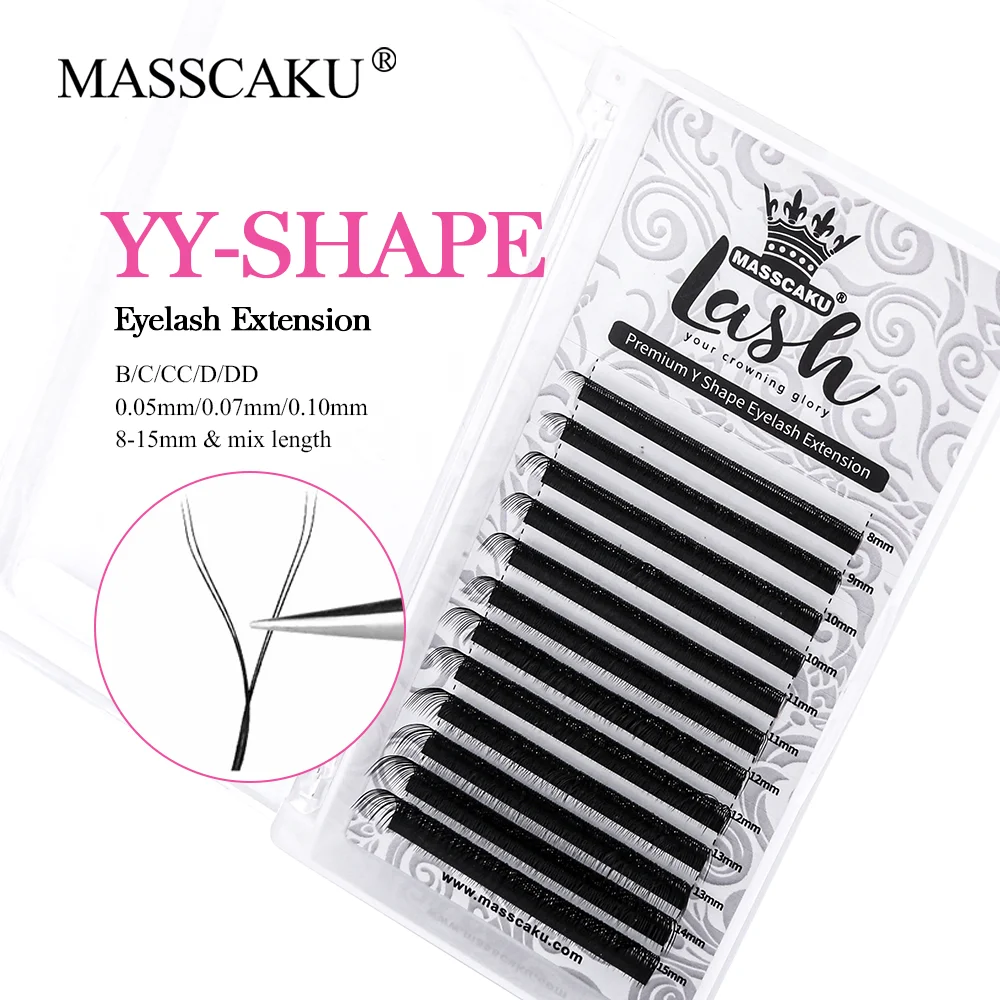 

MASSCAKU C/D/L 8-15mm Y Lashes Cilia And Volume Brazilian Faux Mink Eyelashes Supplies Natural Soft YY Shape Lashes Extension