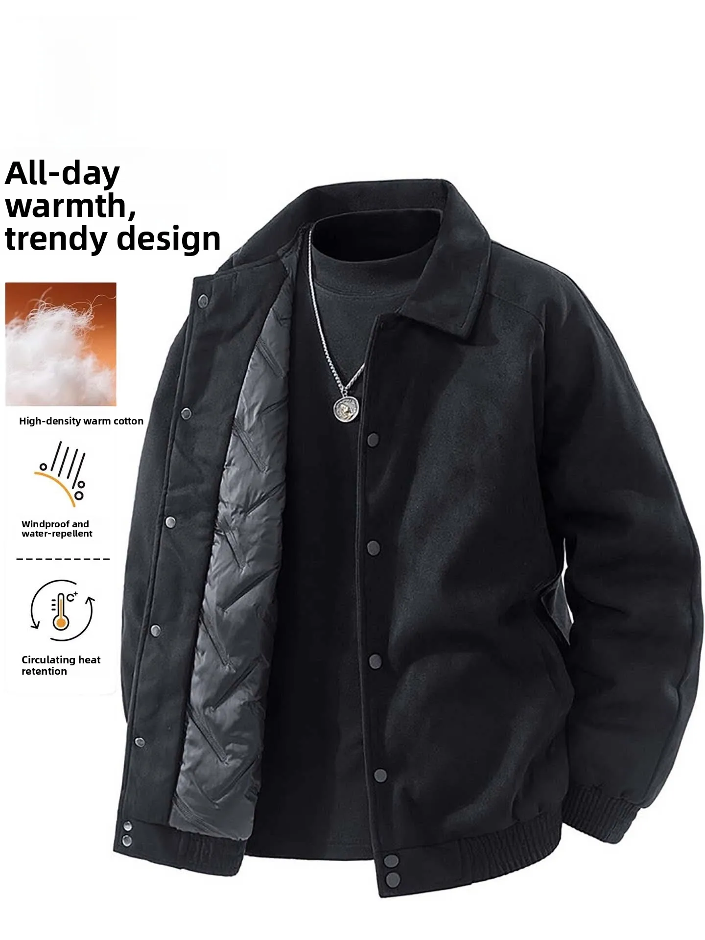 

Nainiu Road Men's Casual Loose Fit Deer Skin Velvet Jacket Autumn Winter Fashionable Workwear Coat Zipper Closure Long Sleeve