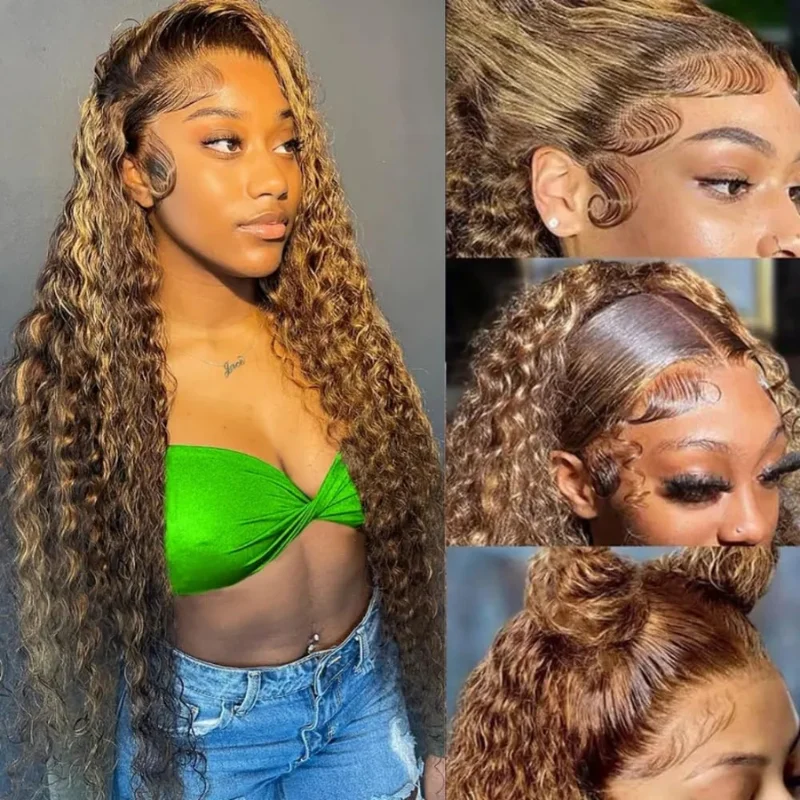 280 % Highlight Deep Wave Lace Frontal Perücke Braune Lace Front Echthaarperücken für Frauen Leimlose Perücke Echthaar bereit zum Tragen 4/27