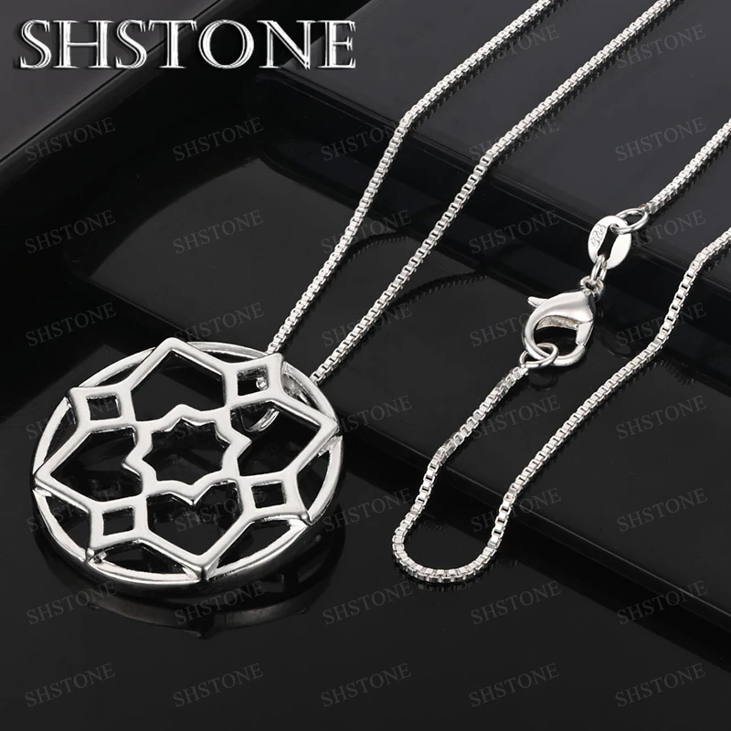

925 Sterling Silver Round Flower Pattern Pendant Necklace For Women Bridal Wedding Party Charm Jewelry Accessories Gifts Chain
