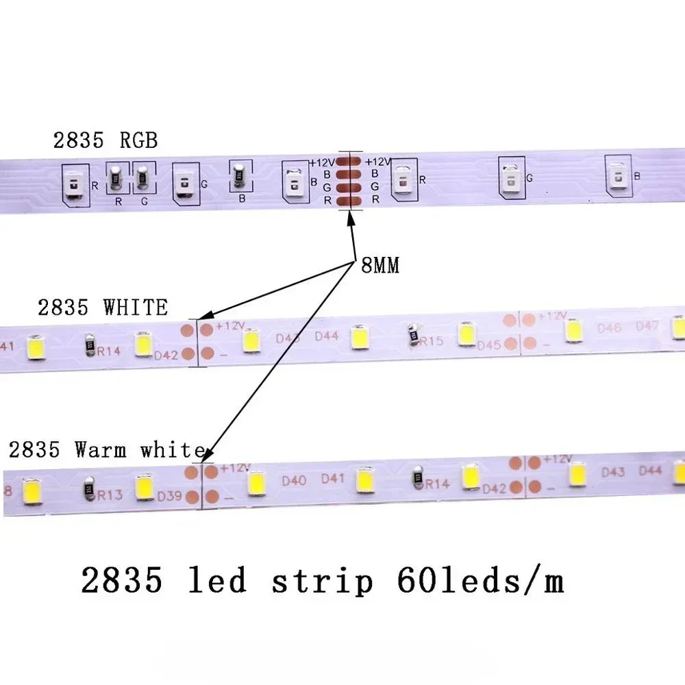 60 120 240 480LedsLED Strip 2835 SMD 240LEDs/m 5M DC12V High Bright Flexible LED Rope Ribbon Tape Light Warm White / Cold White