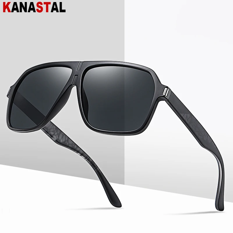 Men Sunglasses Polarized UV400 Trendy Sun Glasses Outdoors Goggles TR90 Big Eyeglasses Frame Male Pilot Military Driving Eyewear