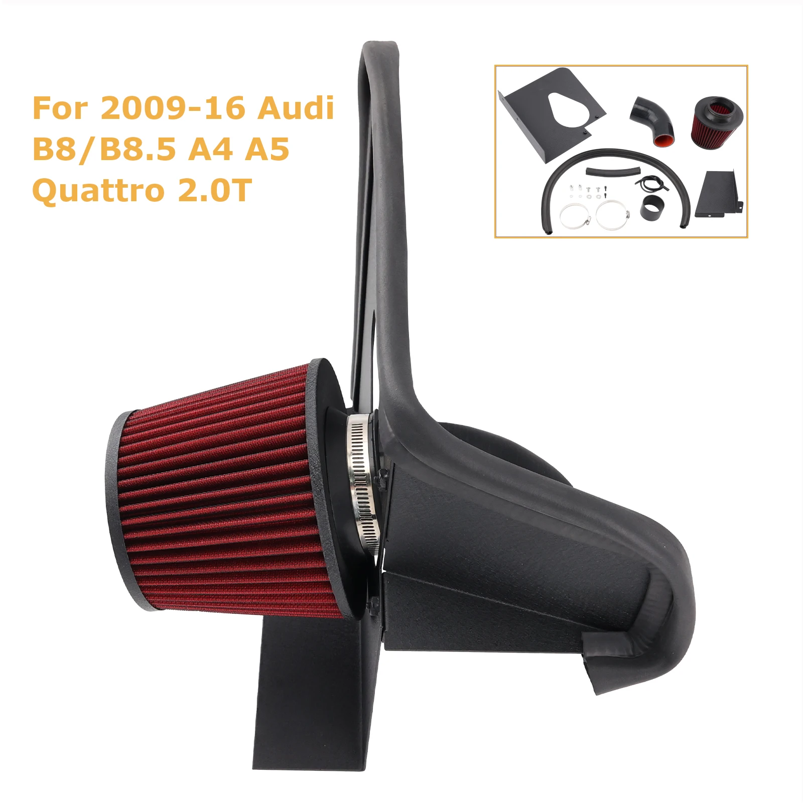 

High Flow Cold Air Intake Kit Heat Shield Filter Pipe Aluminum For Audi A4 A5 B8 B8.5 Quattro All-Road 09-16 2.0T 1.8T