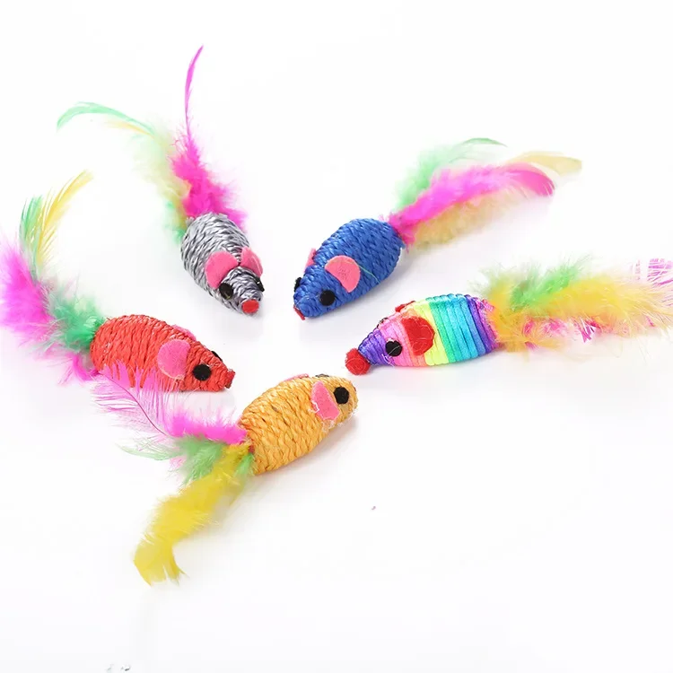 5Pcs Cat Toys Creative Artificial Feather Cat Mouse Shape Toy Cat Chew Toy Pet Bite Interactive Toys Pet Supplies Random Color