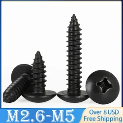 50pcs M2.6 M3 M4 M5 Steel with Black Phillips Truss Head (Cross Recessed Mushroom Head) Self Tapping Screws Wood Screw