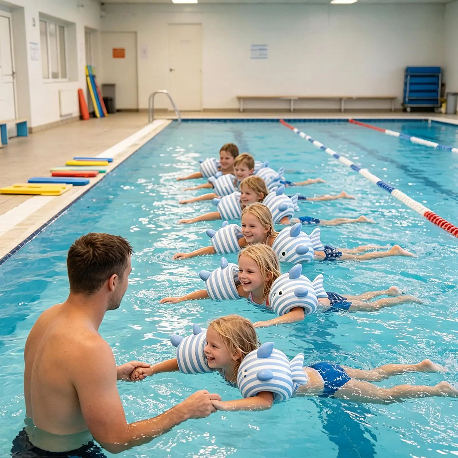 Arm Floats 2 Pieces Fish Shape Leak-Proof Inflatable Rings Swimming Arm Band for Kids Water Class Learning Training Beach Lake