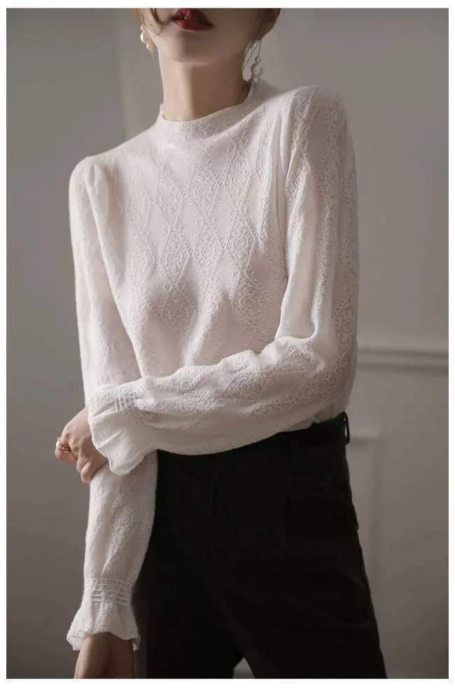 2023 New Fashion Cashmere Sweater Women hollow out Knitted Sweater O-Neck Long Sleeve Pullover Women