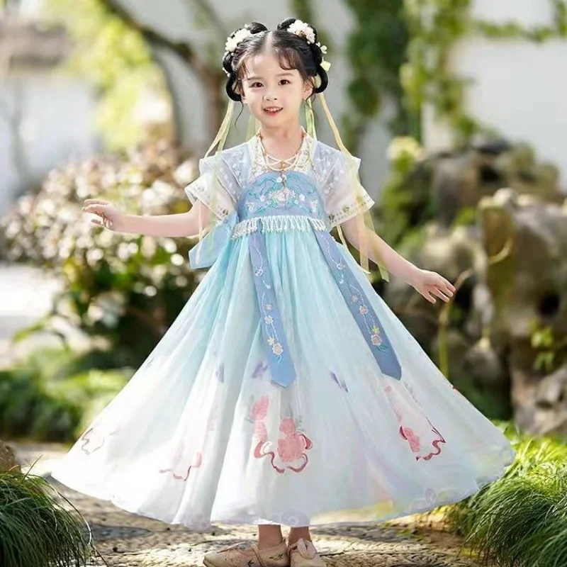 Hanfu Girls' Summer Thin Chinese Style Ancient Costume Super Fairy Jacket and Dress Classical Dance Guzheng Spring and Autumn An