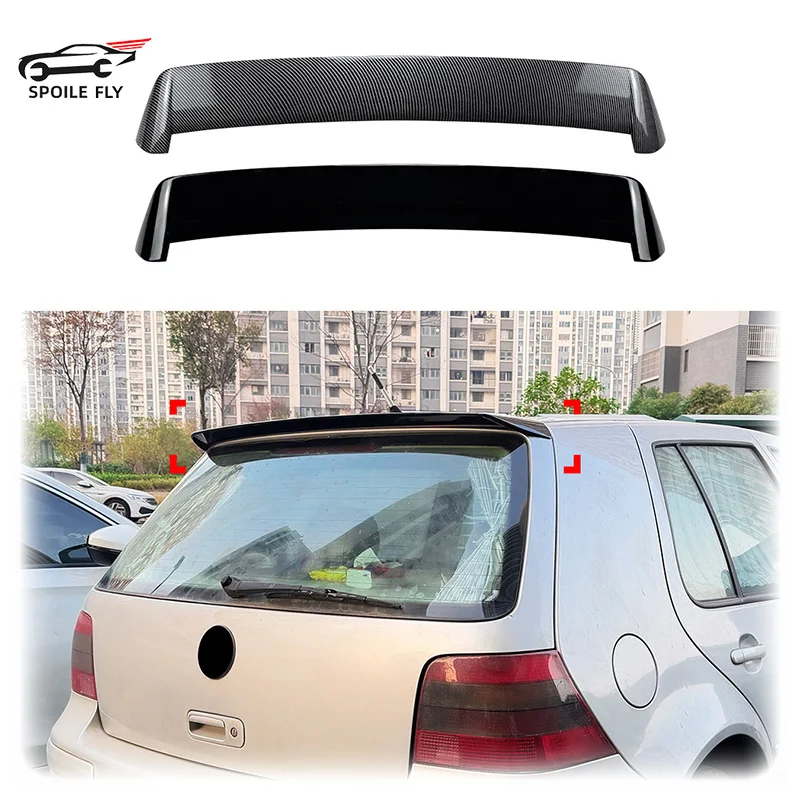 Für Volkswagen VW Golf MK4 Standard Hochwertiger ABS Heckdachflügel Spoiler Glänzend Schwarz Carbon-Optik Karosserie-Kit