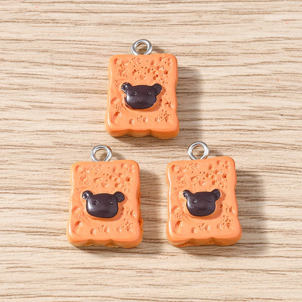 Tusember 10 Stück Niedliche Waffel-Croissant-Anhänger aus Harz, Keks-Anhänger für DIY-Schmuck, Schlüsselanhänger, Armbänder und Bastelzubehör – Detail 4
