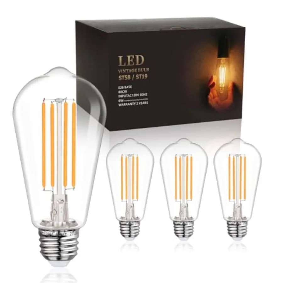 

ST58/ST19 Vintage LED Edison Bulbs, Warm White, 6W Equivalent 60W LED Filament Light Bulbs, Dimmable 700LM, E26 Decorative Ligh