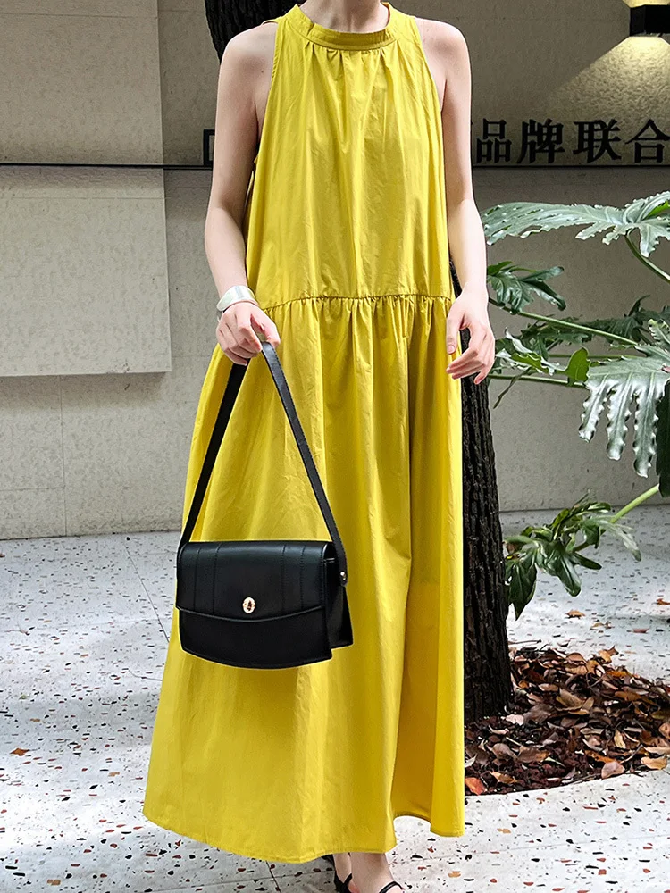 LANMREM Casual Long Dress For Women Sleeveless Neck Hanging Solid Color Loose Dresses 2024 Female Summer New Clothing 2Z1310