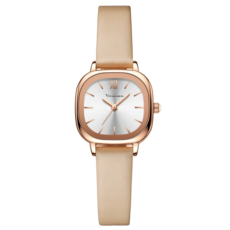 VA VA VOOM 2491 cuarzo nuevo cuadrado Simple moda cuero resistente al agua pequeños y exquisitos relojes con dijes para Mujer Reloj Mujer