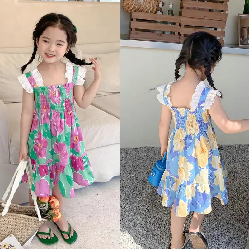

Girls' Elastic Lace Strap Dress Princess Dress26New summer children's clothing wholesale
