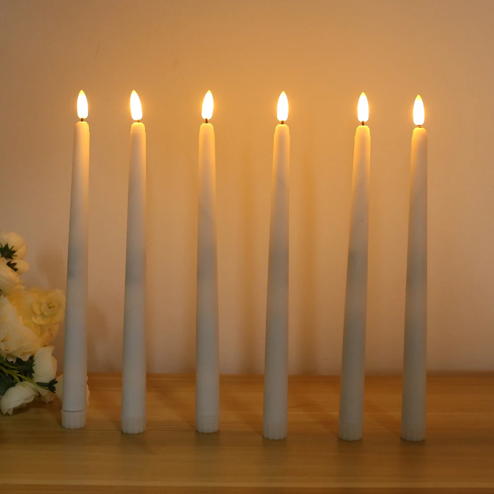 6/12 sztuk bezpłomieniowe stożkowe migoczące świece ze zdalnymi świeczkami w kolorze kości słoniowej LED Tealight świece życzeń na ślub wystrój