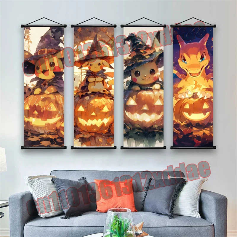 애니메이션 포켓몬 포스터, Gengar, Bulbasaur, Pikachu, Eevee, Charizard, 아트 화이트 캔버스 페인팅 벽걸이 벽 아트 데코 선물
