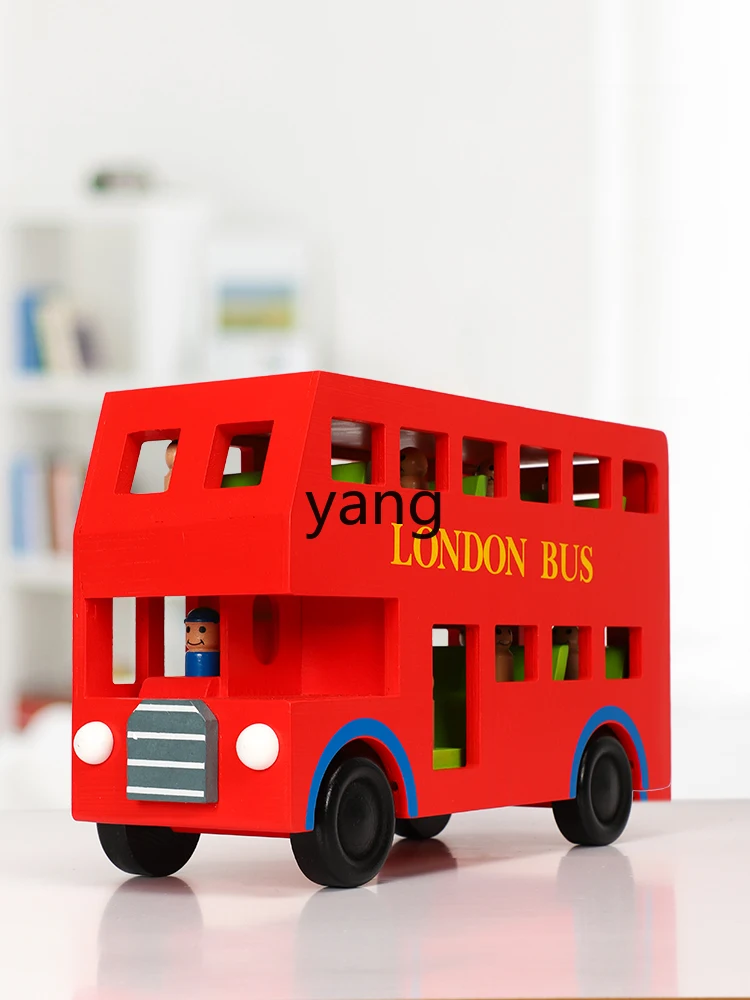 CX Children's Wooden Car Model Transport Large Toy Bus London Double Layer Bus