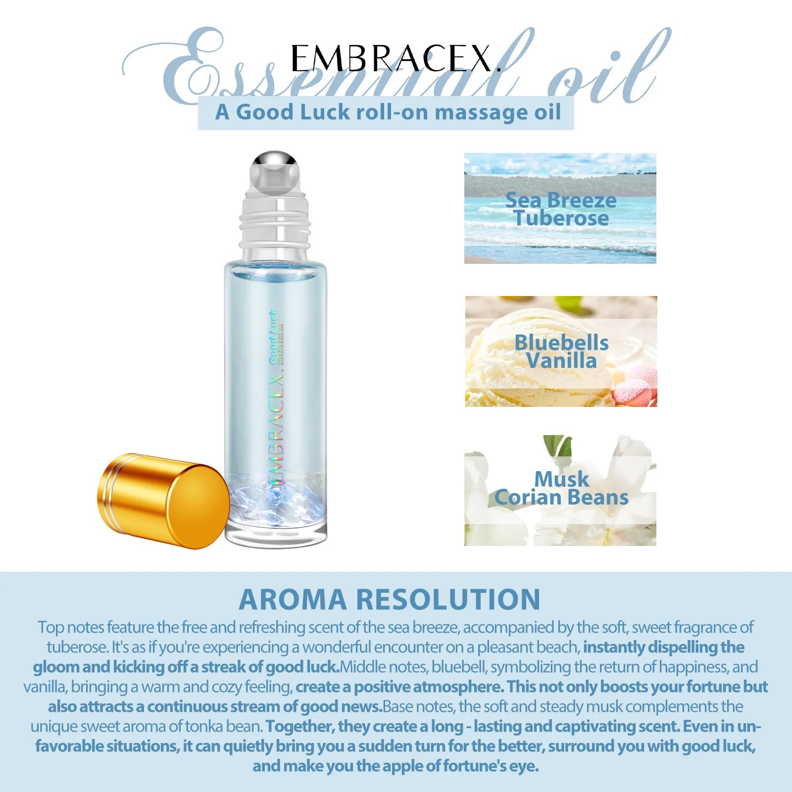 20ml Good Luck Essential Oils Rollerball Perfumes Natural Aromatherapy for Positive Energy good luck surrounds Skincare Massage