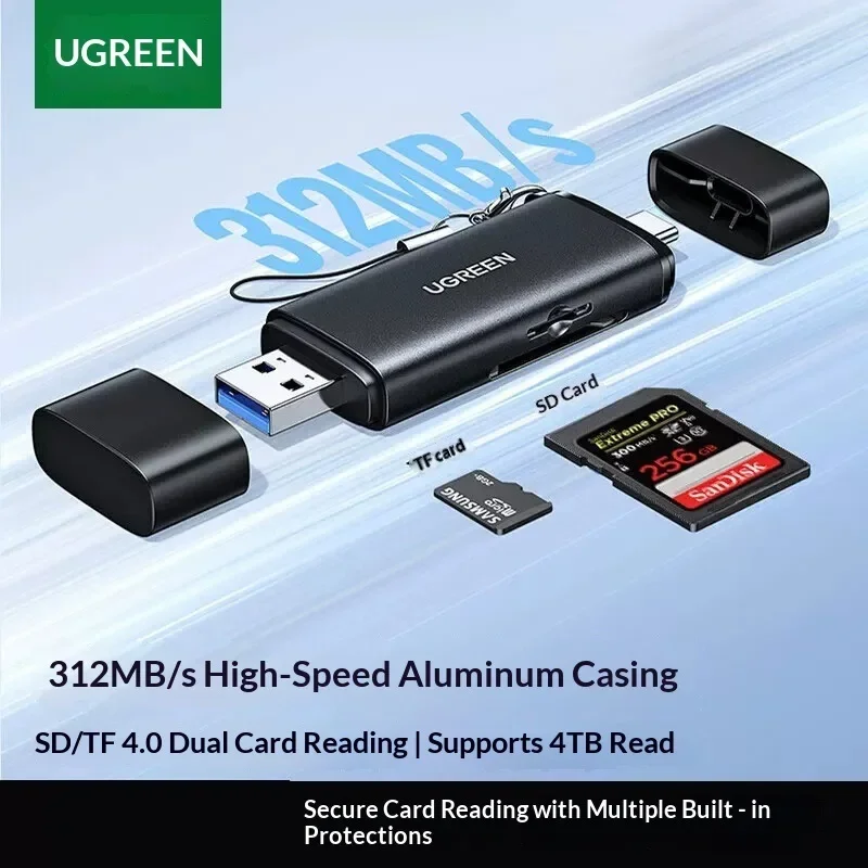UGREEN CM803 65024 USB C USB A SD TF Card Reader 312MBps Dual Slot Adapter for Laptop Phone Camera