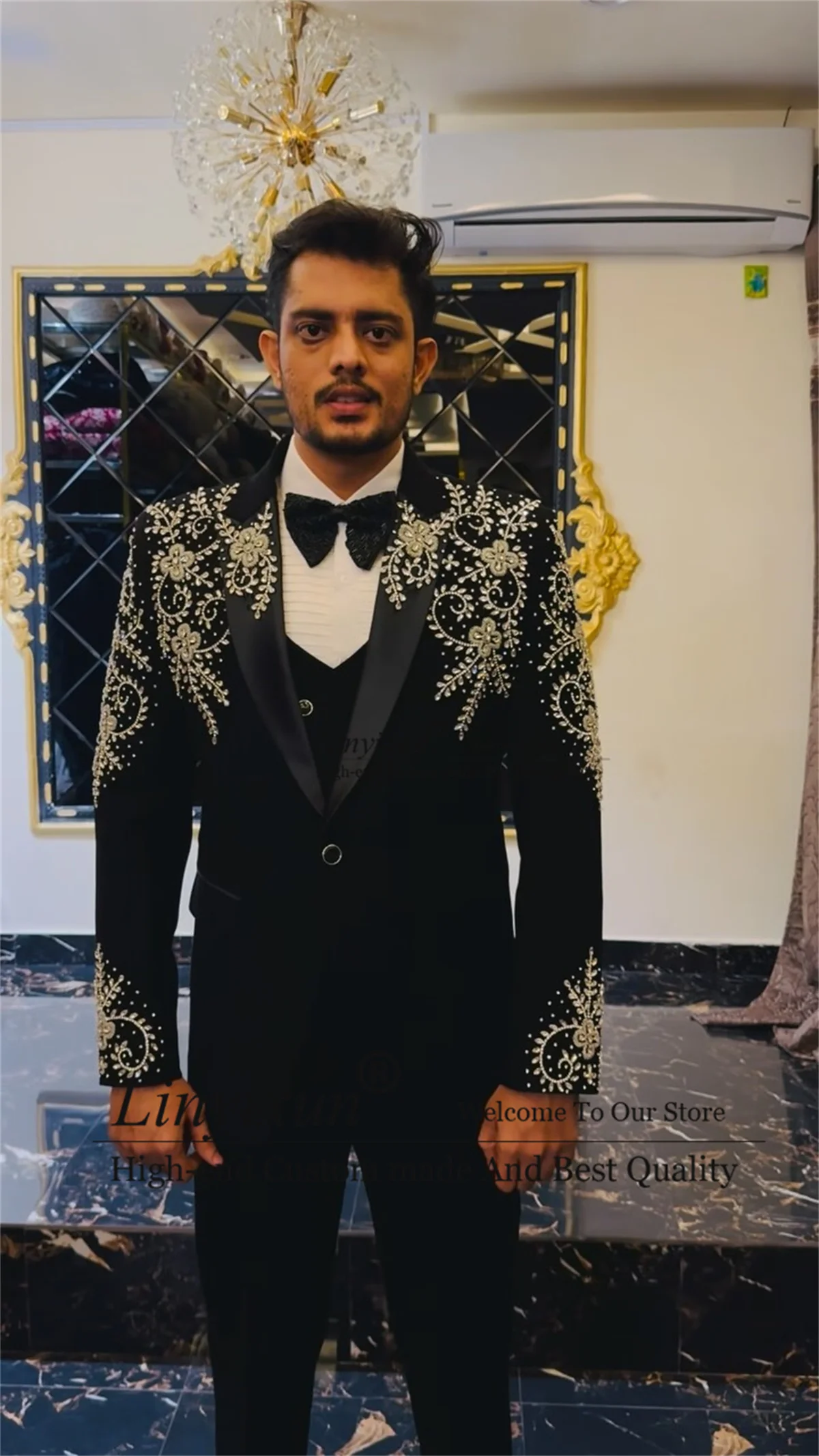 Sparkly Jewelry Crystal Men Suits Customized Groom Wedding Tuxedos Outfit 3 Piece Sets Male Blazers Glitter Lapel Costume Homme
