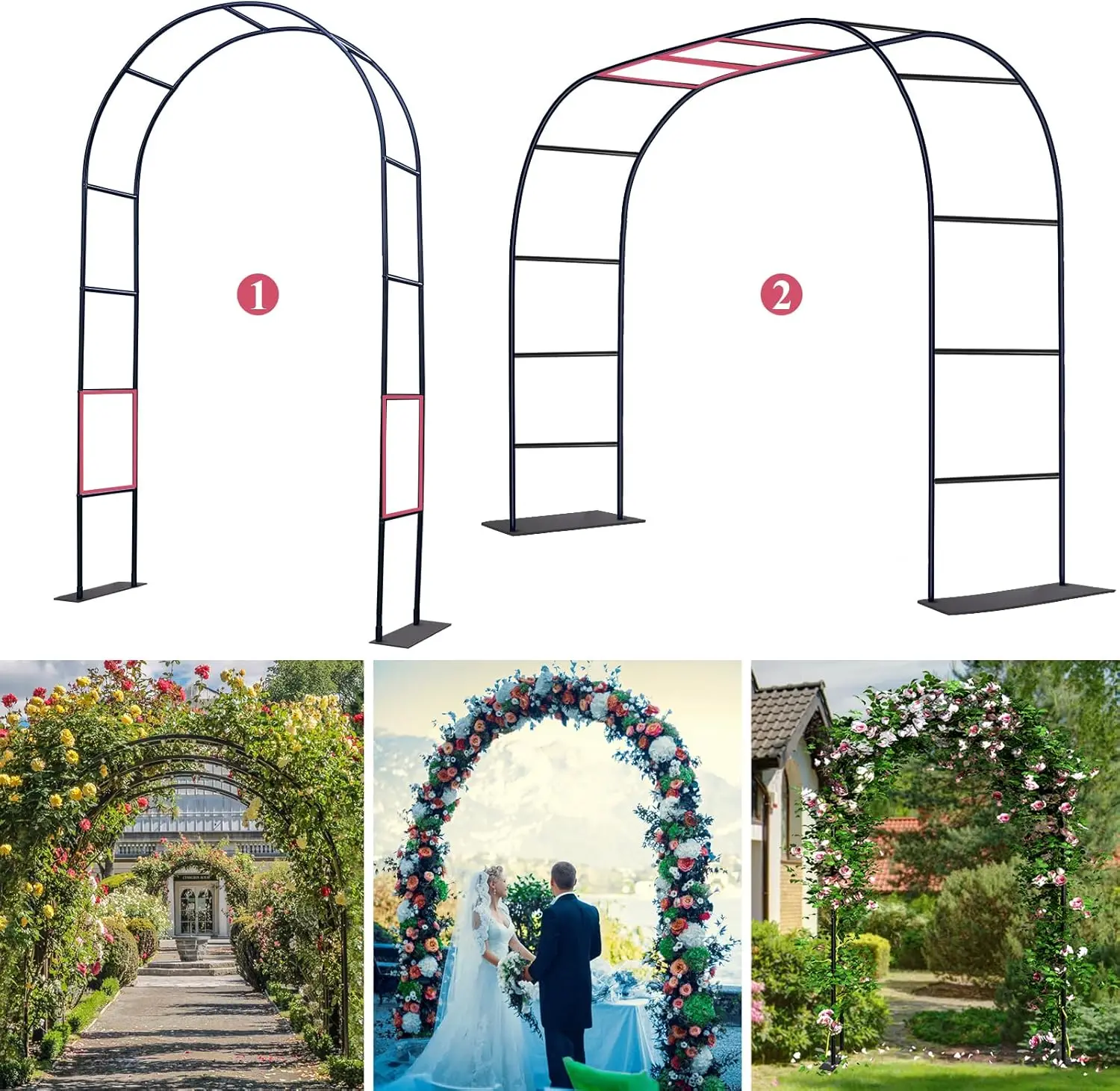 

Tube Garden Arch Trellis - 4.6ft Wide x 7.9ft High Garden Trellis for Climbing Plants, Stable Garden Arbor