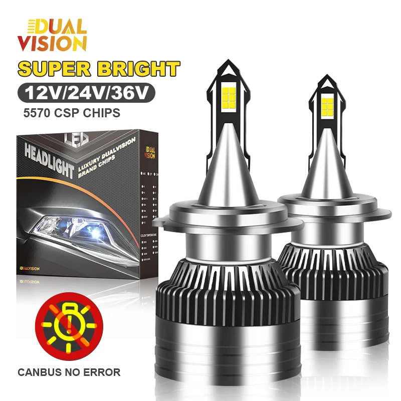 Dualvision H7 Led Bulb Canbus Headlight Bulbs H4 H1 H8 H9 H11 9006 HB4 9005 HB3 9012 5570 CSP Fog Lights 12V 24V 2Pcs