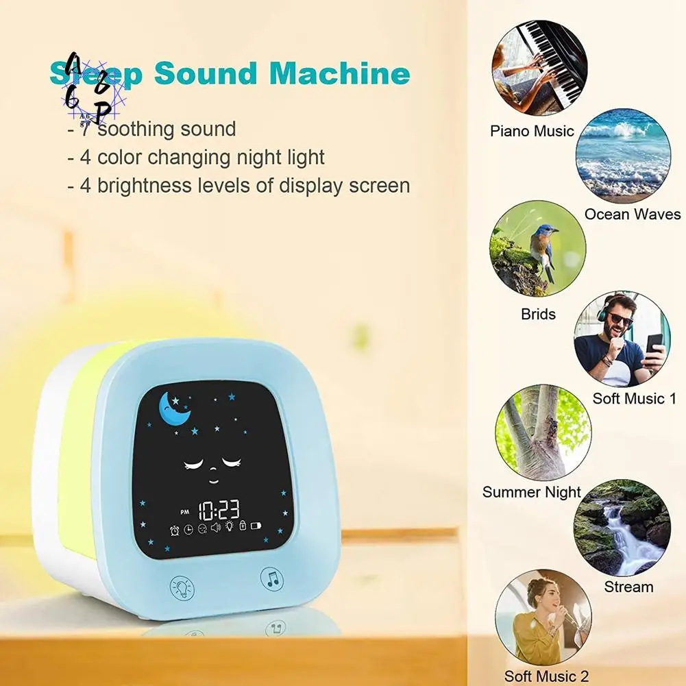 A68P-1 Set Alarm Clock Alarm Clock For Kids Children's Sleep Trainer Clock With 4 Color Toddler Night Light, Sleep Sound Machine